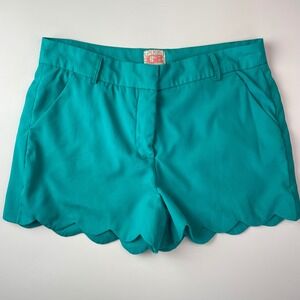 GB Teal Scalloped Hem Shorts Women Medium Turquoise Blue GB5131SCDF